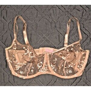 Victoria's Secret Dream Angels Sz 34D Lace Mesh Underwire Bra Beige Floral